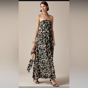 J. Crew Collection Strapless Black and Cream Floral Bow Back Dress NWT